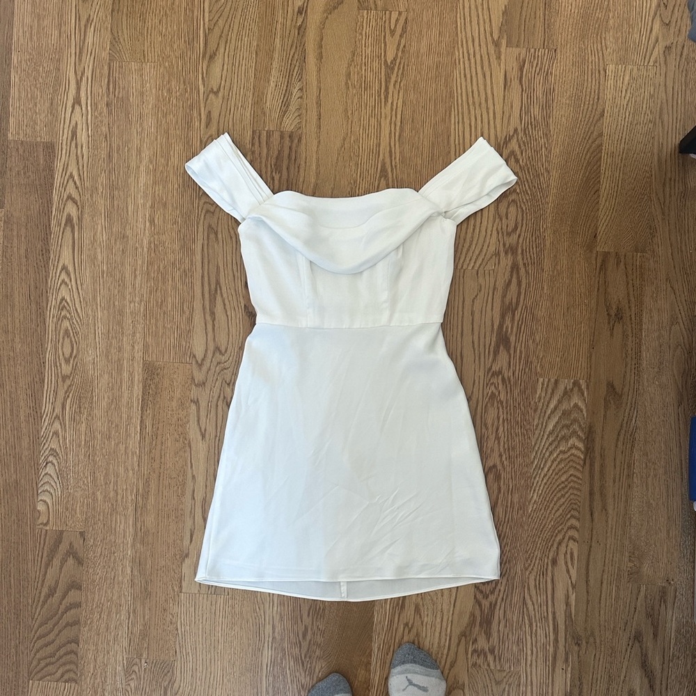 Birdy Grey White Off-Shoulder Mini Dress